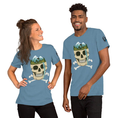 Skull Waterfall Unisex t-shirt ,  Steel Blue / 4XL  |  Hungry Phoenix Apparel